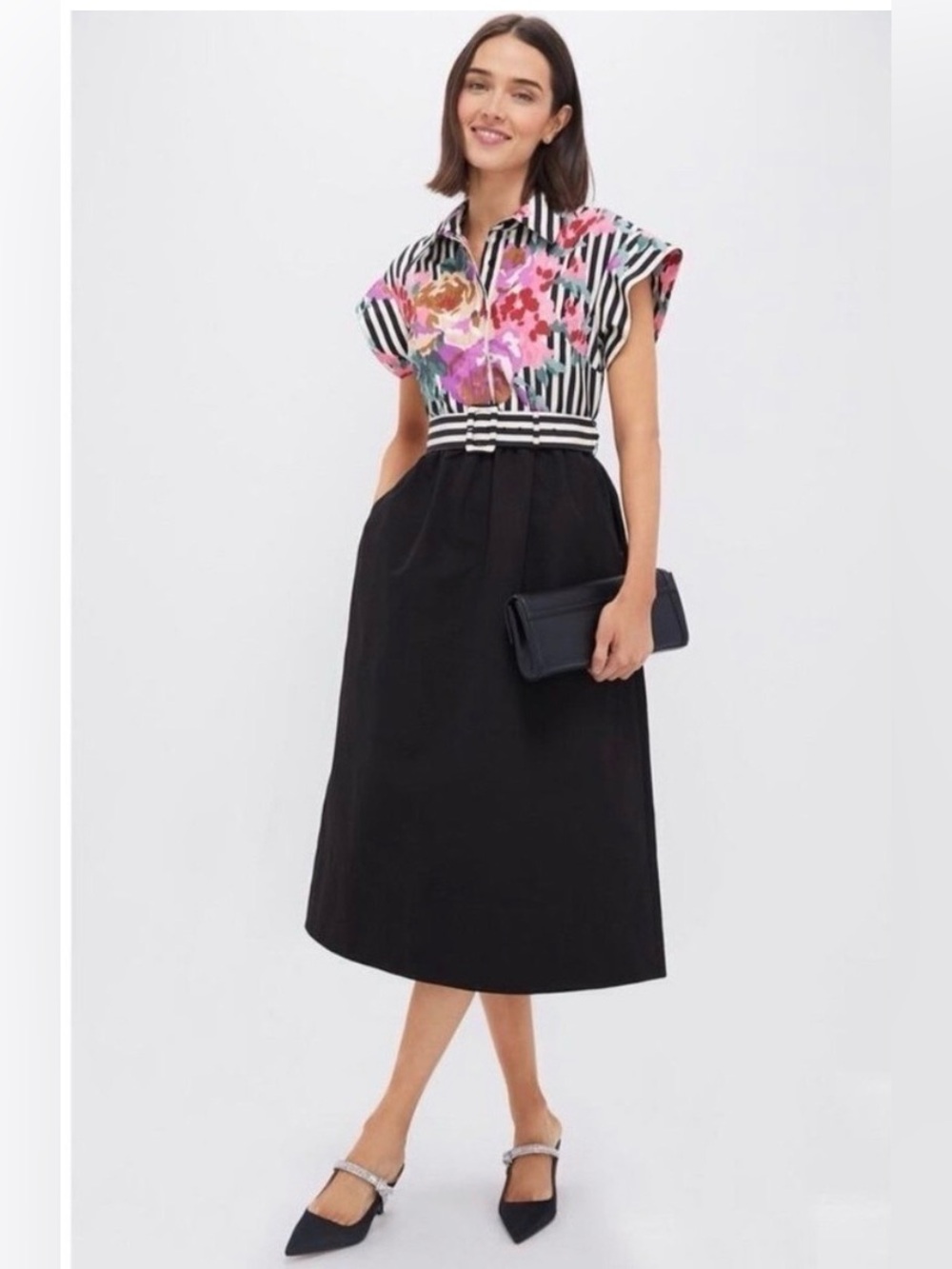 Tuckernuck Flowering Trellis Chloe Dress Black Floral Strip NWT